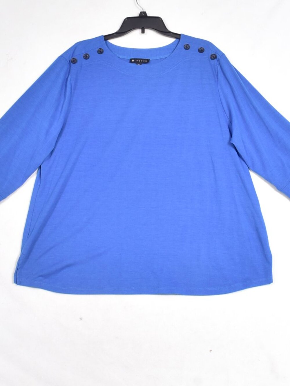 N Touch Women's Blouse Button Detail 3/4 Sleeve Blue Size 1X
